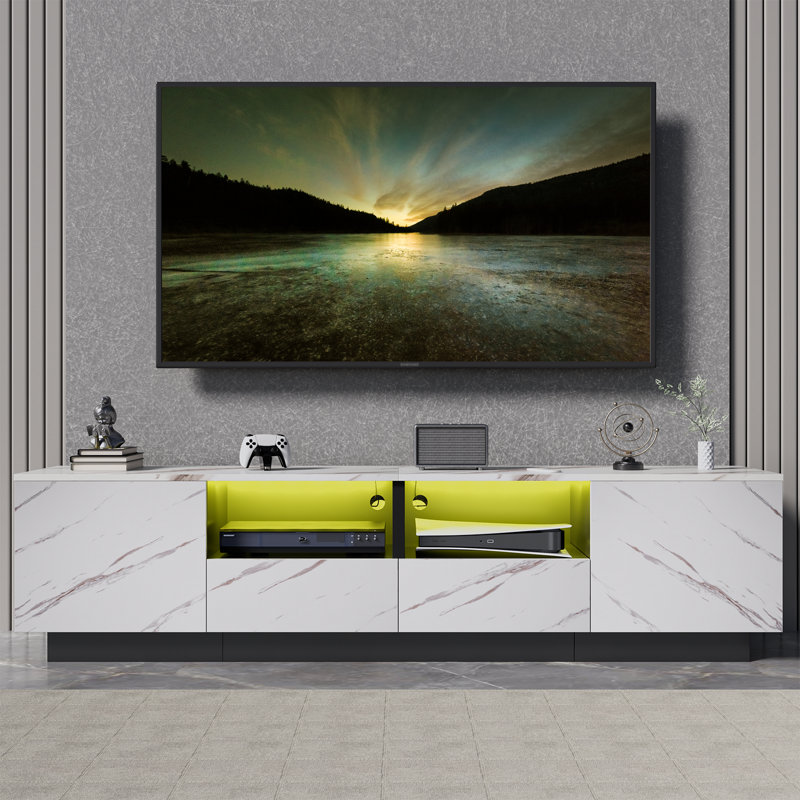 Wrought Studio 70 Inch Led TV Stand Large Entertainment Center With Drawers Modern TV Console For Living Room Bedroom White